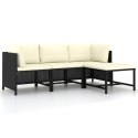 4-częściowa sofa ogrodowa, poduszki, rattan PE, czarna