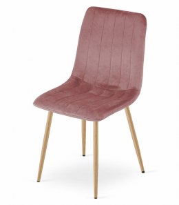 Krzesło LAVA - różowy aksamit / nogi kolor drewna x 1