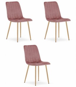 Krzesło LAVA - różowy aksamit / nogi kolor drewna x 3