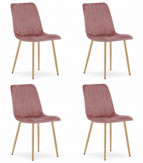 Krzesło LAVA - różowy aksamit / nogi kolor drewna x 4