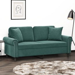 VidaXL 2-osobowa sofa z poduszkami, ciemnozielona, 140 cm, aksamit