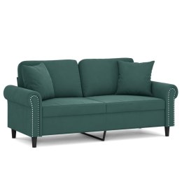 VidaXL 2-osobowa sofa z poduszkami, ciemnozielona, 140 cm, aksamit