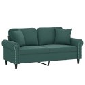 VidaXL 2-osobowa sofa z poduszkami, ciemnozielona, 140 cm, aksamit
