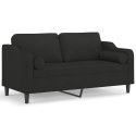 2-osobowa sofa z poduszkami, czarna, 140 cm, tkanina