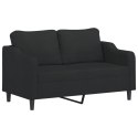 VidaXL 2-osobowa sofa z poduszkami, czarna, 140 cm, tkanina