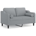 VidaXL 2-osobowa sofa z poduszkami, jasnoszara, 120 cm, tkanina