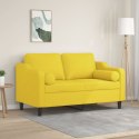 VidaXL 2-osobowa sofa z poduszkami, jasnożółta, 120 cm, tkanina