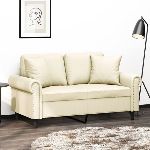 VidaXL 2-osobowa sofa z poduszkami, kremowa, 120 cm, sztuczna skóra