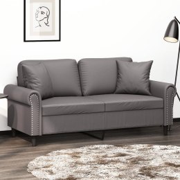 VidaXL 2-osobowa sofa z poduszkami, szara, 140 cm, sztuczna skóra