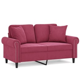 VidaXL 2-osobowa sofa z poduszkami, winna czerwień, 120 cm, aksamit