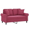 VidaXL 2-osobowa sofa z poduszkami, winna czerwień, 120 cm, aksamit