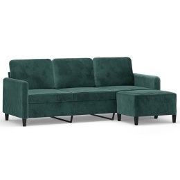 VidaXL 3-osobowa sofa z podnóżkiem, ciemnozielony, 180 cm, aksamit