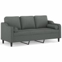 VidaXL 3-osobowa sofa z poduszkami, ciemnoszara, 180 cm, tkanina