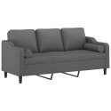 3-osobowa sofa z poduszkami, ciemnoszara, 180 cm, tkanina