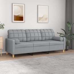 3-osobowa sofa z poduszkami, jasnoszara, 180 cm, tkanina