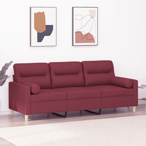 VidaXL 3-osobowa sofa z poduszkami, winna czerwień, 180 cm, tkanina