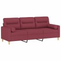 3-osobowa sofa z poduszkami, winna czerwień, 180 cm, tkanina