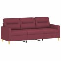 3-osobowa sofa z poduszkami, winna czerwień, 180 cm, tkanina