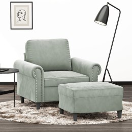 VidaXL Fotel z podnóżkiem, jasnoszary, 60 cm, obity aksamit