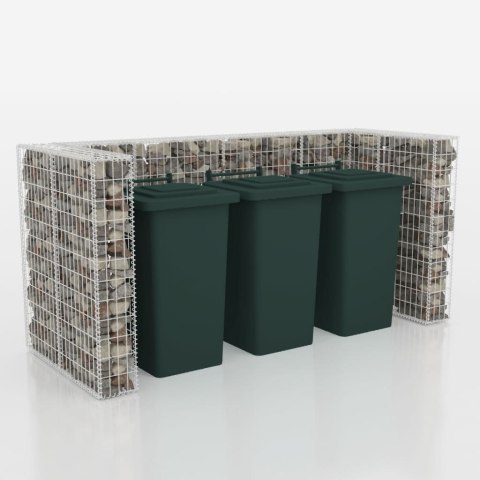 Gabion osłonowy na 3 kosze na śmieci, stalowy, 250x100x120 cm