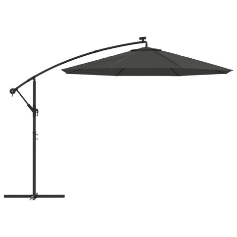 Parasol wiszący z LED i stalowym słupkiem, 300 cm, antracytowy
