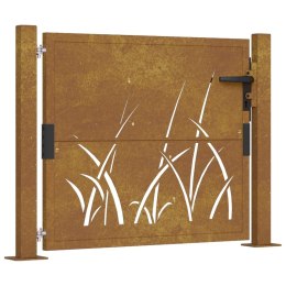 VidaXL Furtka ogrodowa, 105x80 cm, stal kortenowska, motyw trawy