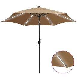 Parasol ogrodowy z LED i aluminiowym słupkiem, 300 cm, taupe