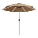 Parasol ogrodowy z LED i aluminiowym słupkiem, 300 cm, taupe