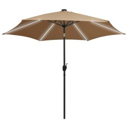 Parasol ogrodowy z LED i aluminiowym słupkiem, 300 cm, taupe