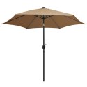 Parasol ogrodowy z LED i aluminiowym słupkiem, 300 cm, taupe