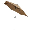 Parasol ogrodowy z LED i aluminiowym słupkiem, 300 cm, taupe