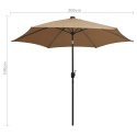 Parasol ogrodowy z LED i aluminiowym słupkiem, 300 cm, taupe