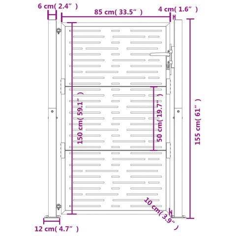 Furtka ogrodowa, antracytowa, 105x155 cm, stal, w prostokąty