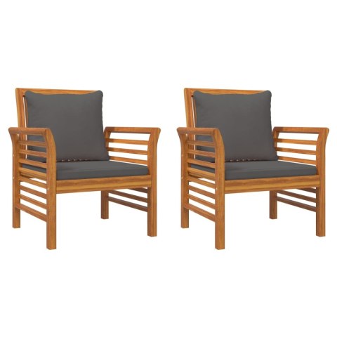 Fotele z ciemnoszarymi poduszkami, 2 szt., lite drewno akacjowe