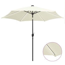 Parasol ogrodowy z LED i aluminiowym słupkiem, 300 cm, piaskowy