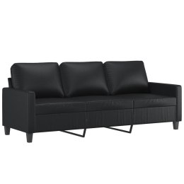 3-osobowa sofa, czarna, 180 cm, obita sztuczną skórą