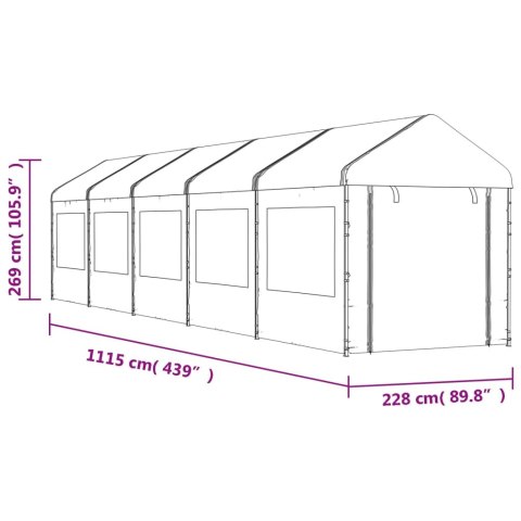 Namiot ogrodowy z dachem, biały, 11,15x2,28x2,69 m, polietylen Namiot ogrodowy z dachem, biały, 11,15x2,28x2,69 m, polietylen
