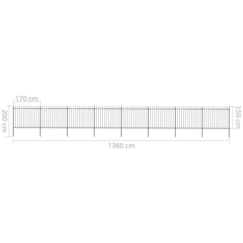 Ogrodzenie z prętów z grotami, stalowe, 13,6 x 1,5 m, czarne