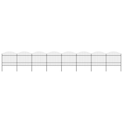 VidaXL Panele ogrodzeniowe z grotami, stal, (1,5-1,75)x13,6 m, czarne