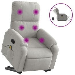 VidaXL Podnoszony fotel masujący, rozkładany, jasnoszary, mikrofibra