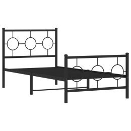 VidaXL Metalowa rama łóżka z wezgłowiem i zanóżkiem, czarna, 90x190 cm
