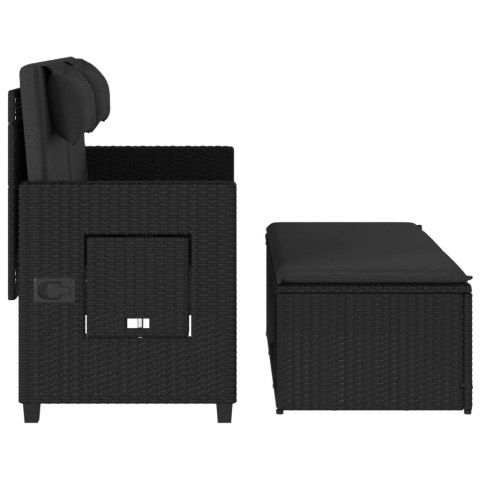 Rozkładana ławka ogrodowa z poduszkami, czarna, polirattan