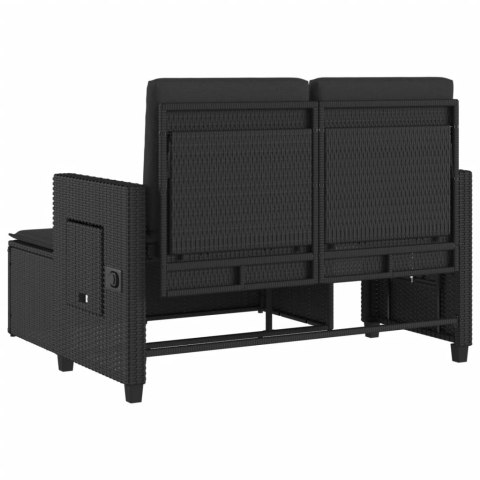 Rozkładana ławka ogrodowa z poduszkami, czarna, polirattan