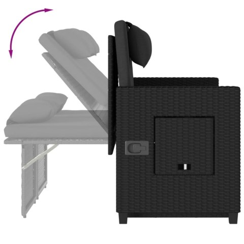 Rozkładana ławka ogrodowa z poduszkami, czarna, polirattan