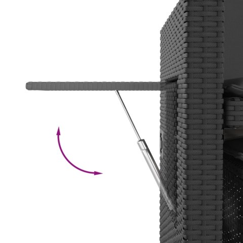 Rozkładana ławka ogrodowa z poduszkami, czarna, polirattan