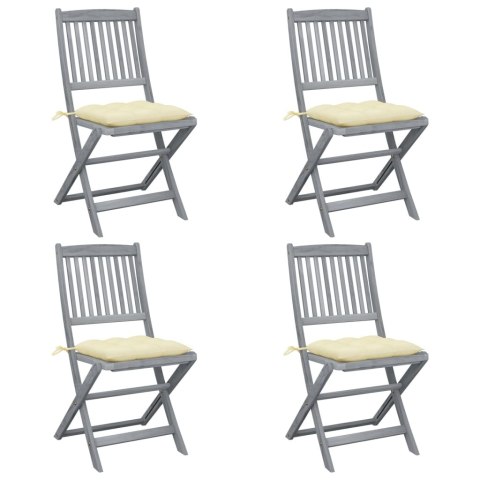 Składane krzesła ogrodowe, 4 szt., z poduszkami, akacjowe