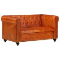 2-osobowa sofa Chesterfield, jasnobrązowa, skóra naturalna