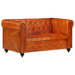 2-osobowa sofa Chesterfield, jasnobrązowa, skóra naturalna