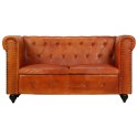 2-osobowa sofa Chesterfield, jasnobrązowa, skóra naturalna