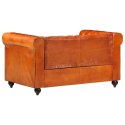 2-osobowa sofa Chesterfield, jasnobrązowa, skóra naturalna